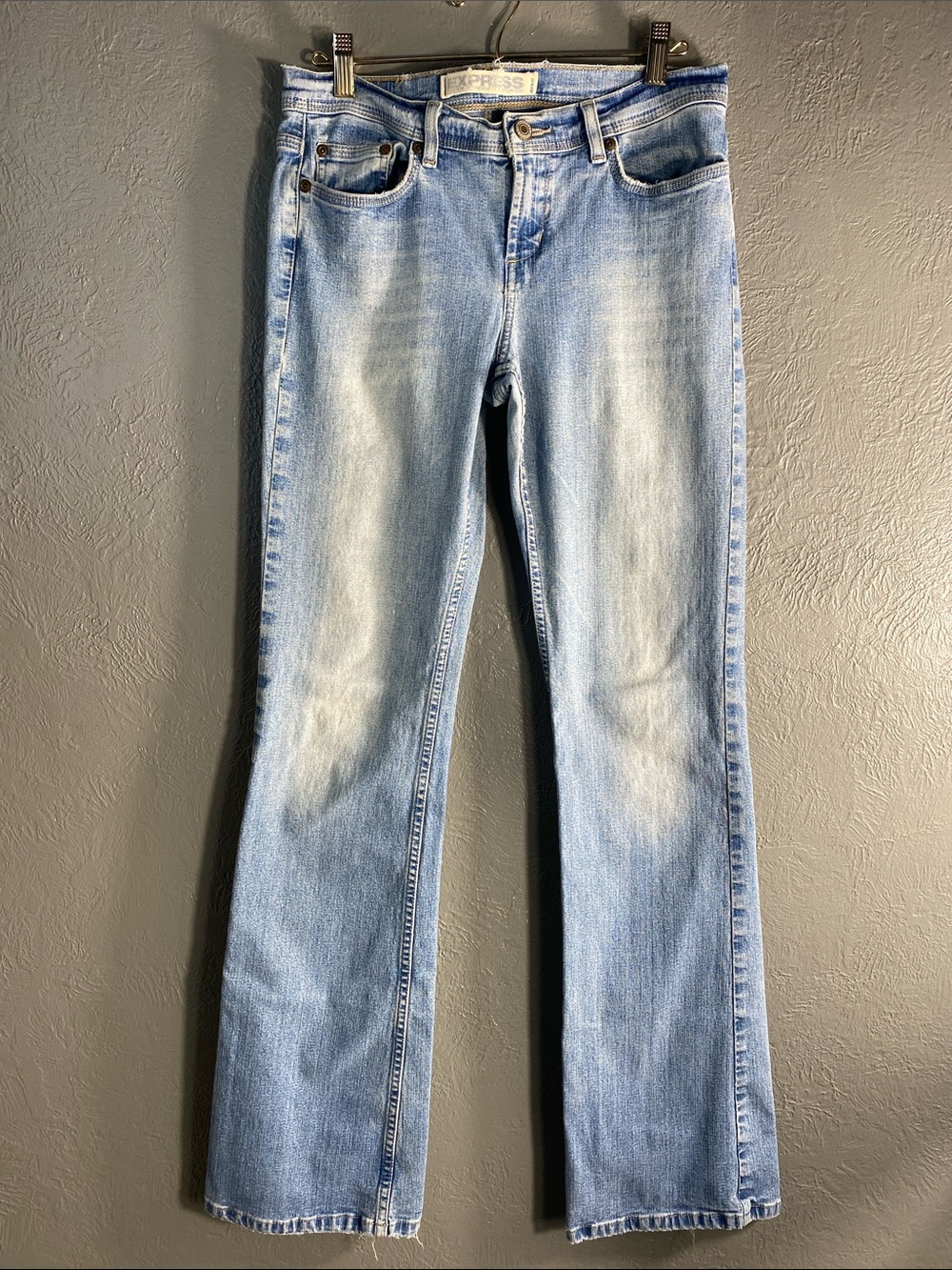 Express Sarula Jeans Womens 8L Blue Straight Leg Long Inseam Y2K Faded Denim